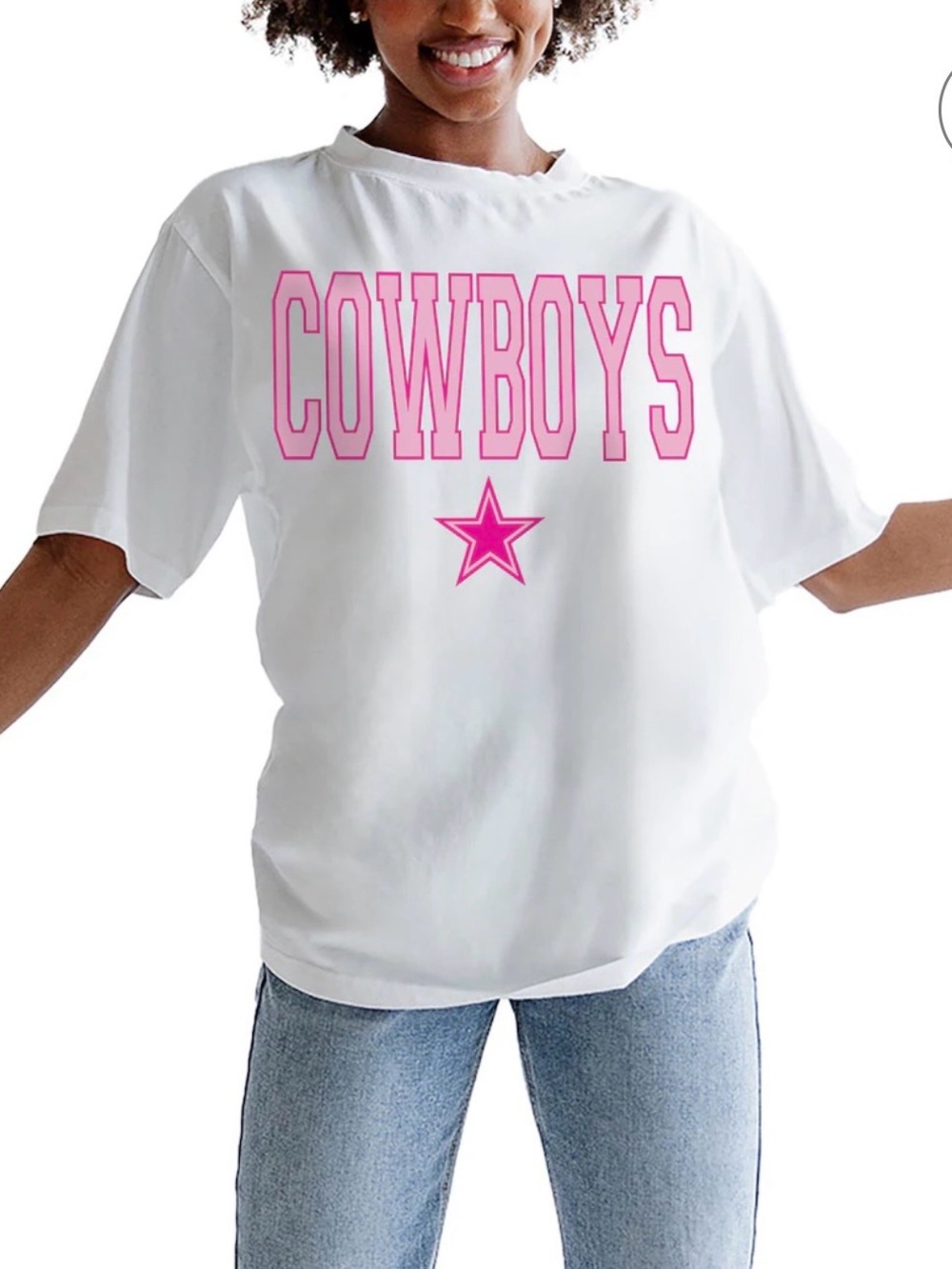 Dallas Cowboys Graphic Tee - White with Pink Print